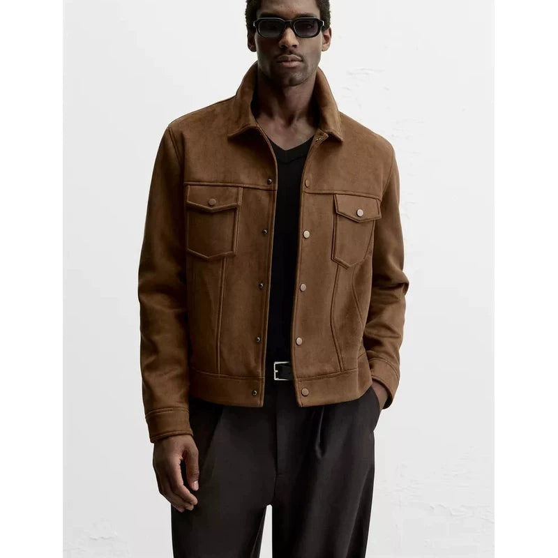 Suede-Effect Short Lapel Jacket
