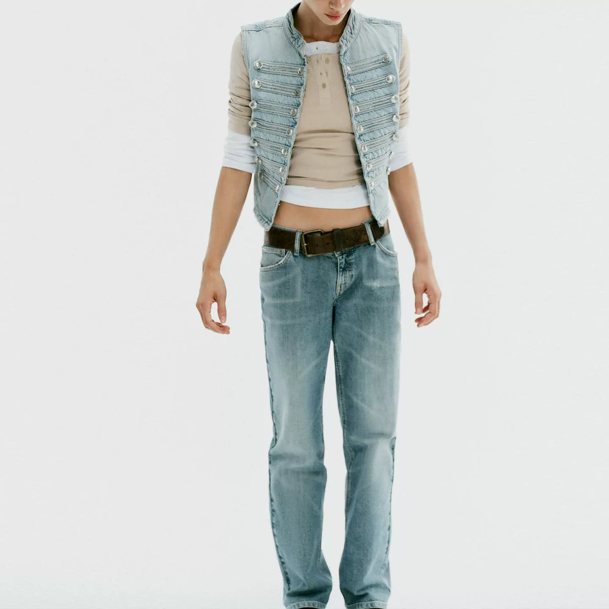 Button-Detail Denim Vest