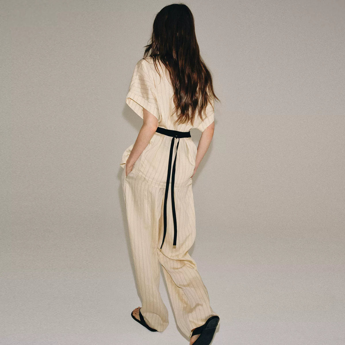 Contrast Trim Striped Top & Wide-Leg Trousers Set