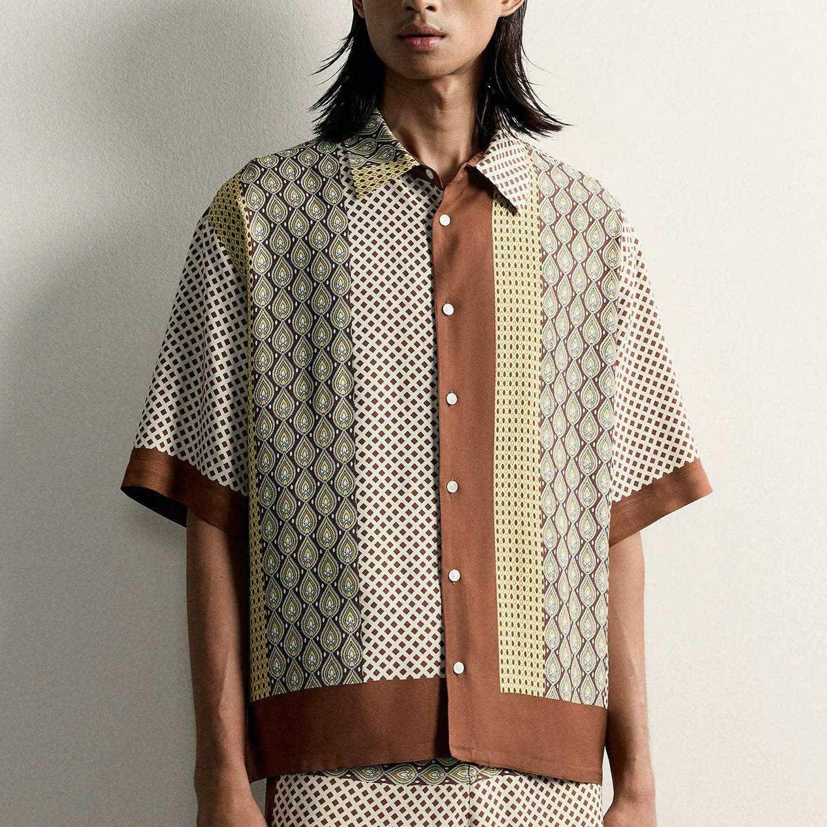 Contrast Short-Sleeve Shirt & Drape Trousers Set