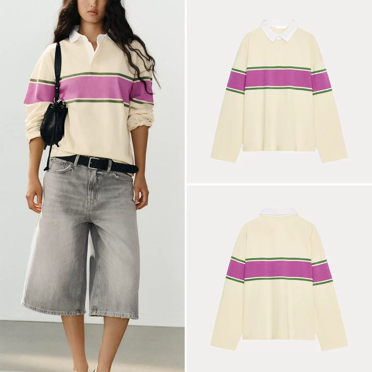 Long-Sleeve Colour-Block Polo