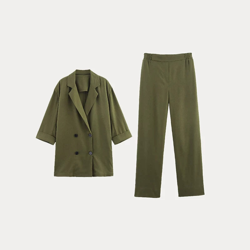 Double-Breasted Blazer and Wide-Leg Trousers Set