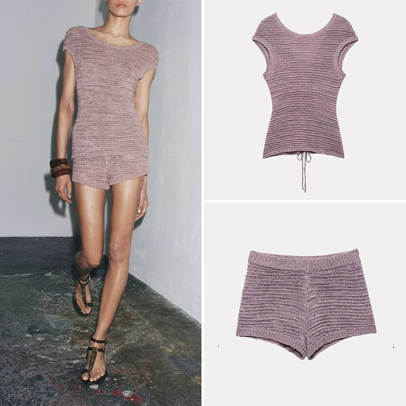 Textured Knit Top & Shorts Set