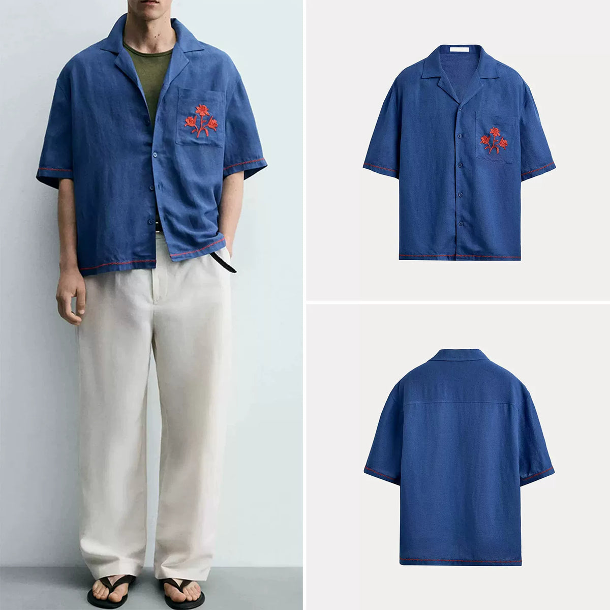 Contrast Embroidered Relaxed Shirt in Royal Blue