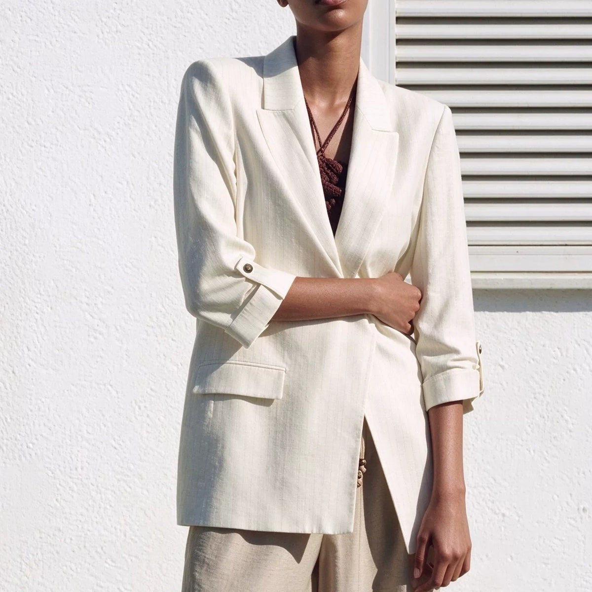 Roll-Sleeve Lapel Blazer