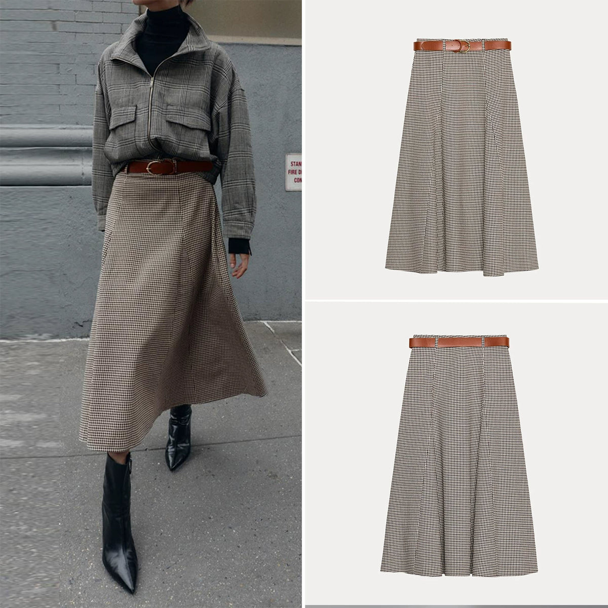 Belted Cape-Style Midi Skirt