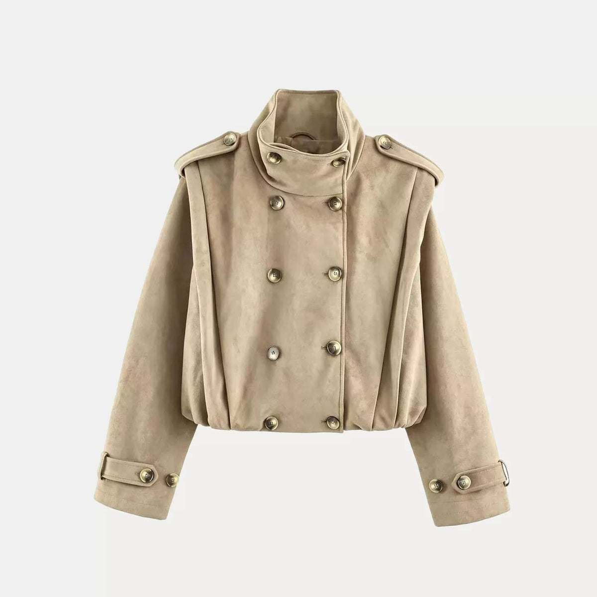 Pleated Stand-Collar Cropped Jacket