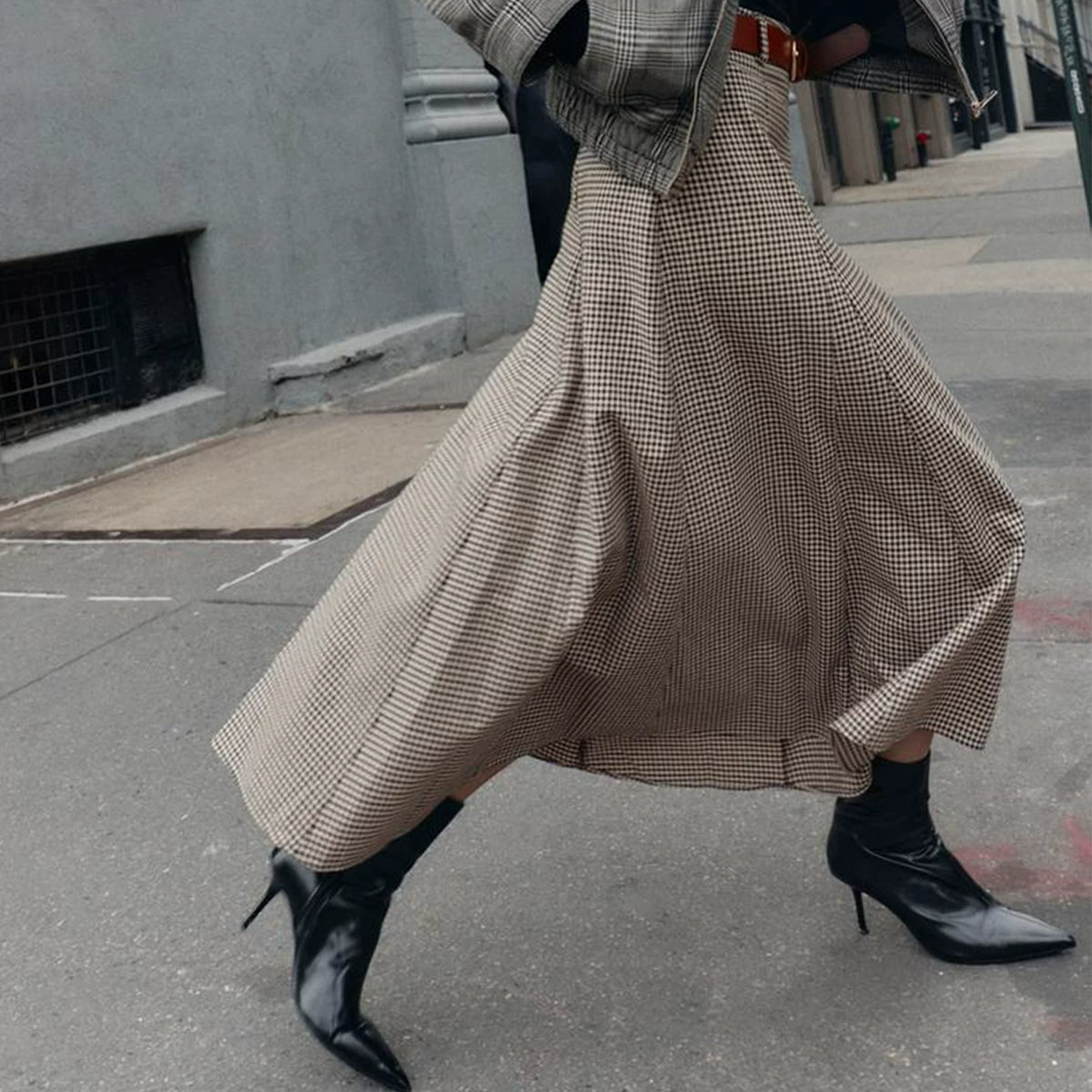 Belted Cape-Style Midi Skirt