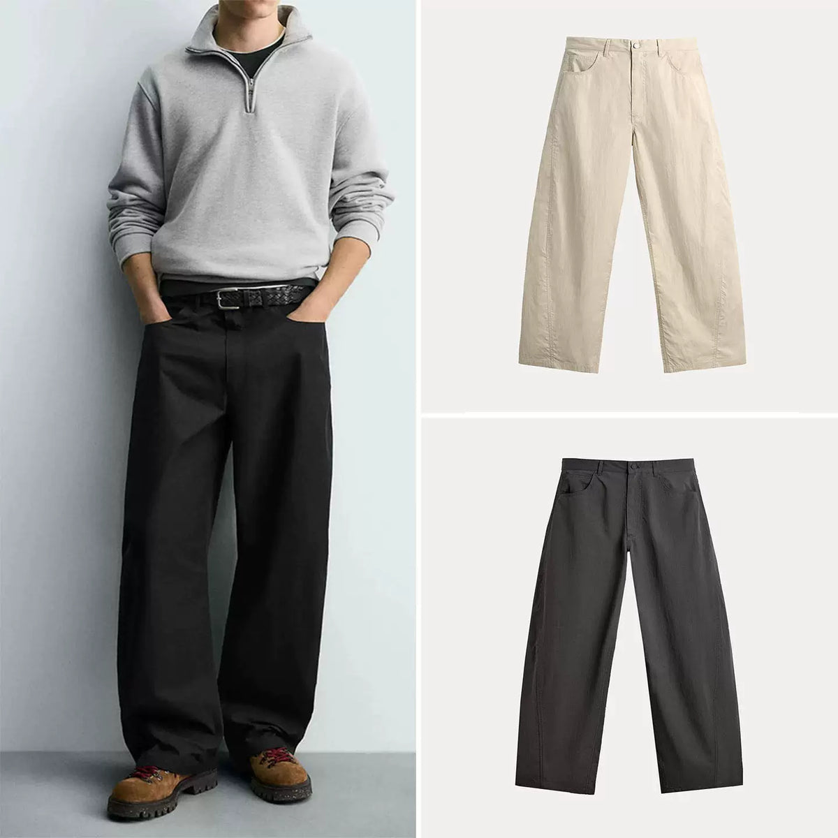 Curved Leg Zip Trousers