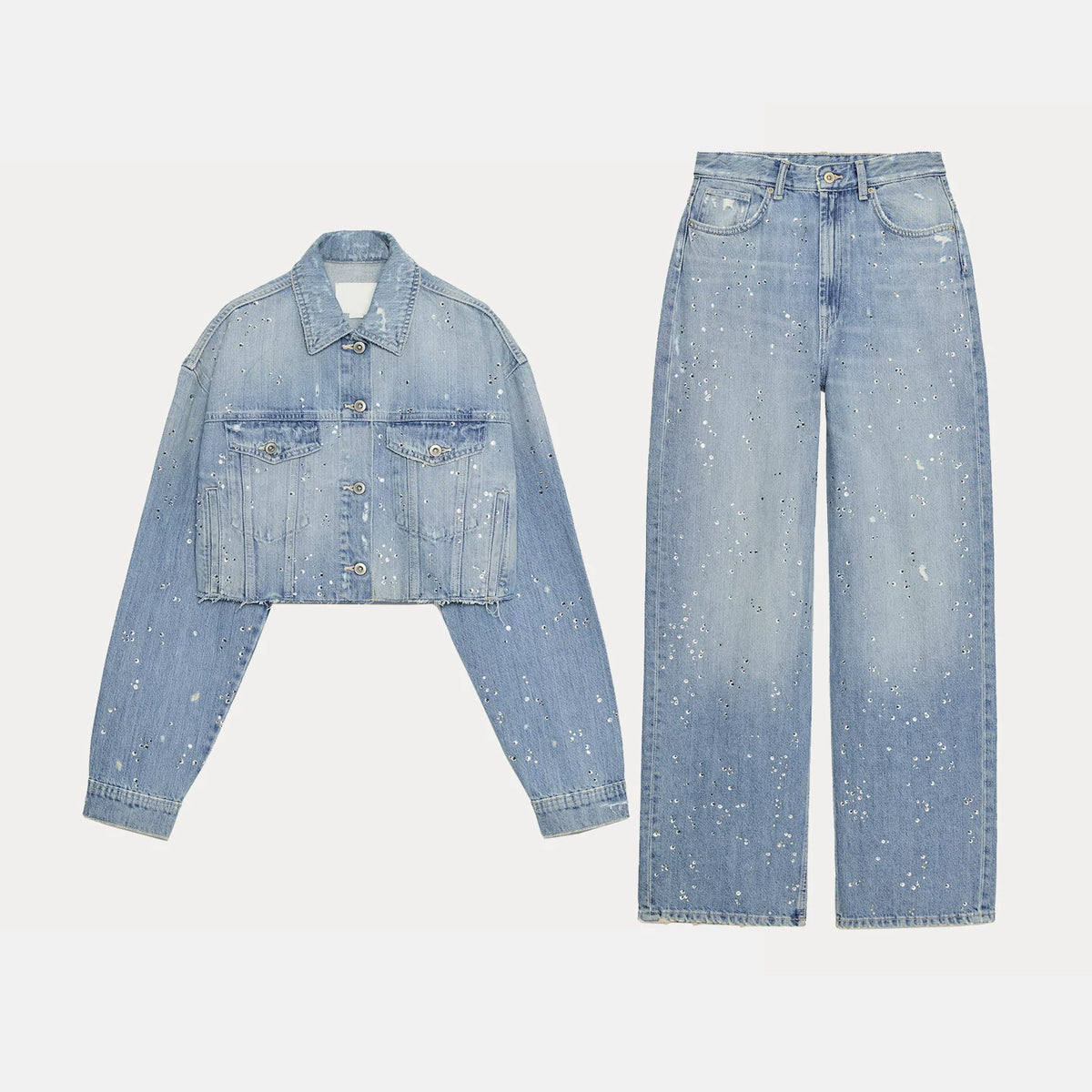 Denim Jacket and High-Rise Jeans Set