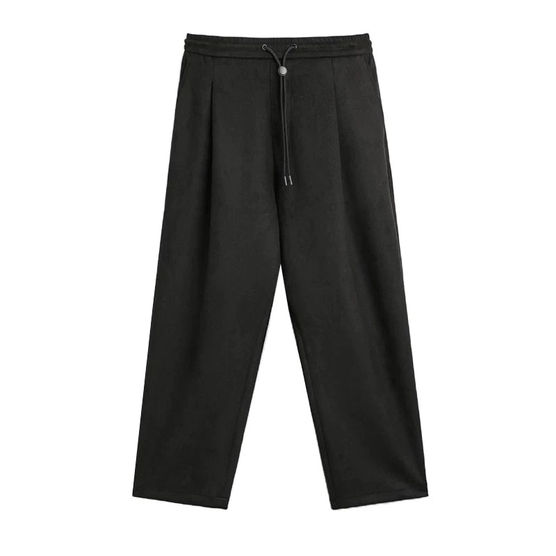 Suede-Effect Wide-Leg Trousers
