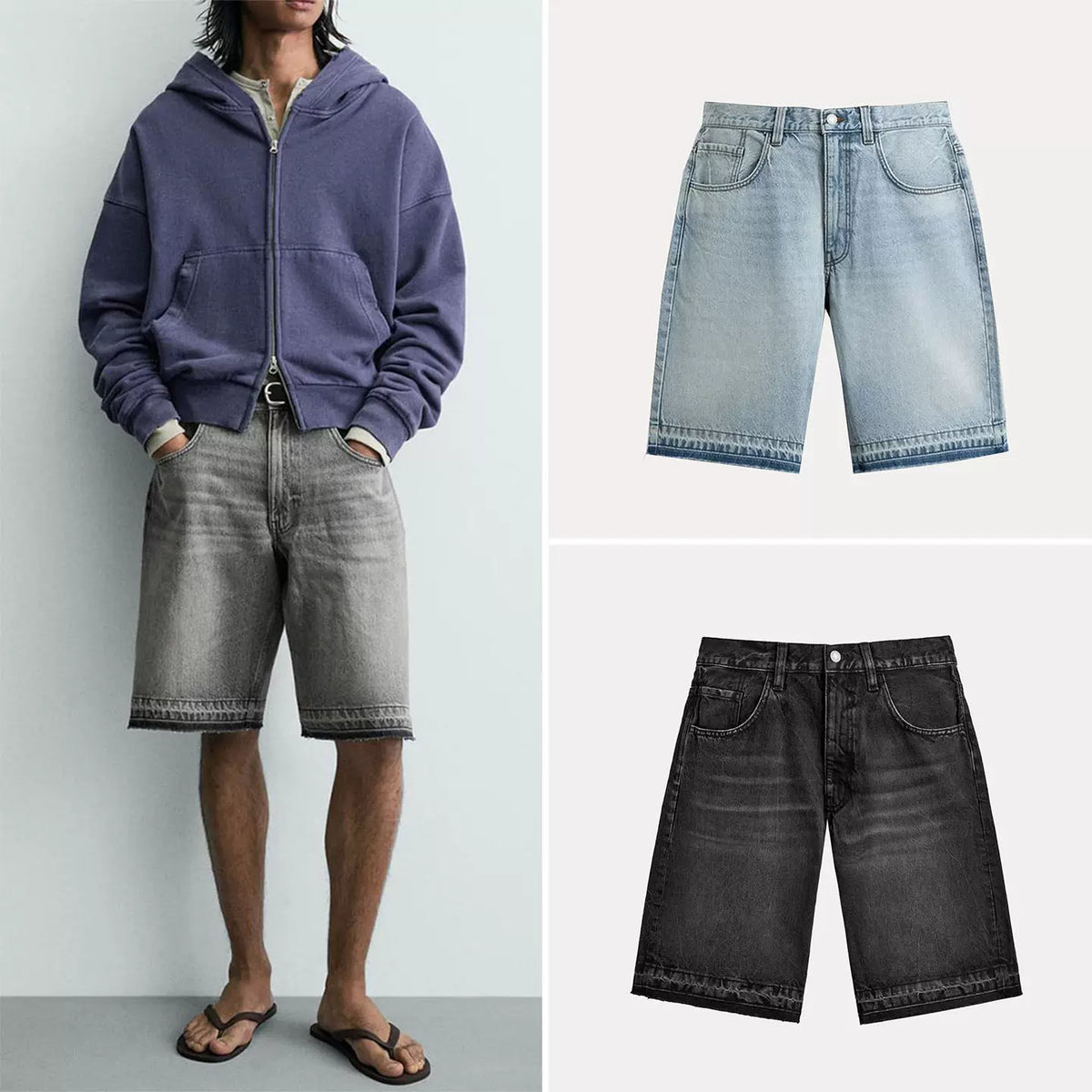Washed Denim Relaxed Shorts
