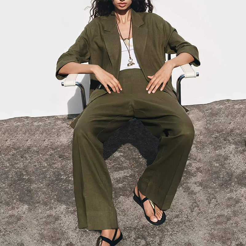 Double-Breasted Blazer and Wide-Leg Trousers Set