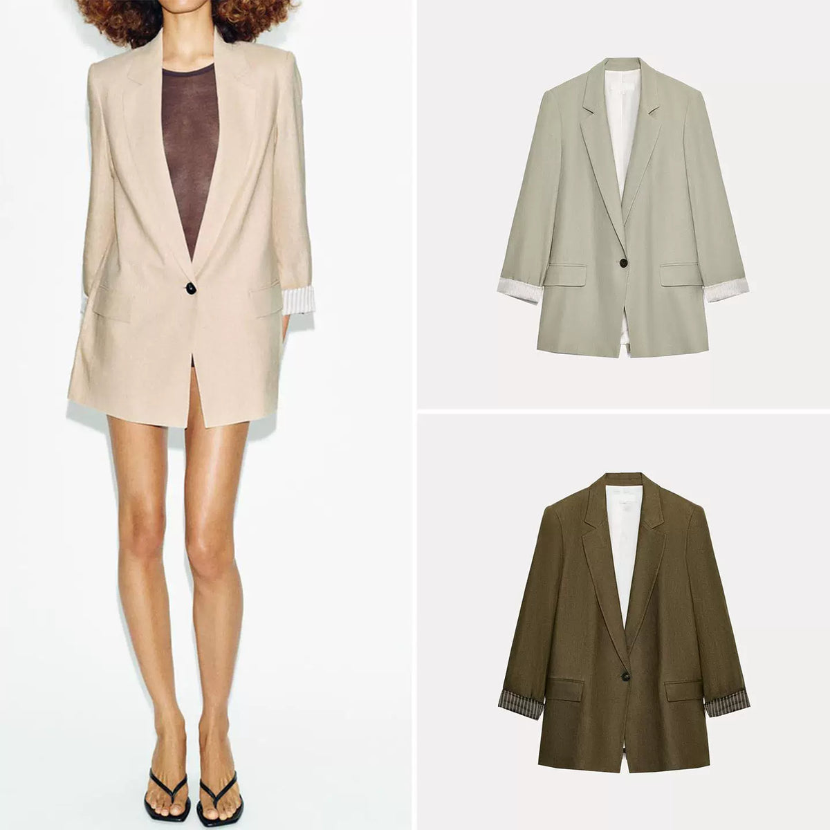 Single-Button Rolled-Cuff Blazer