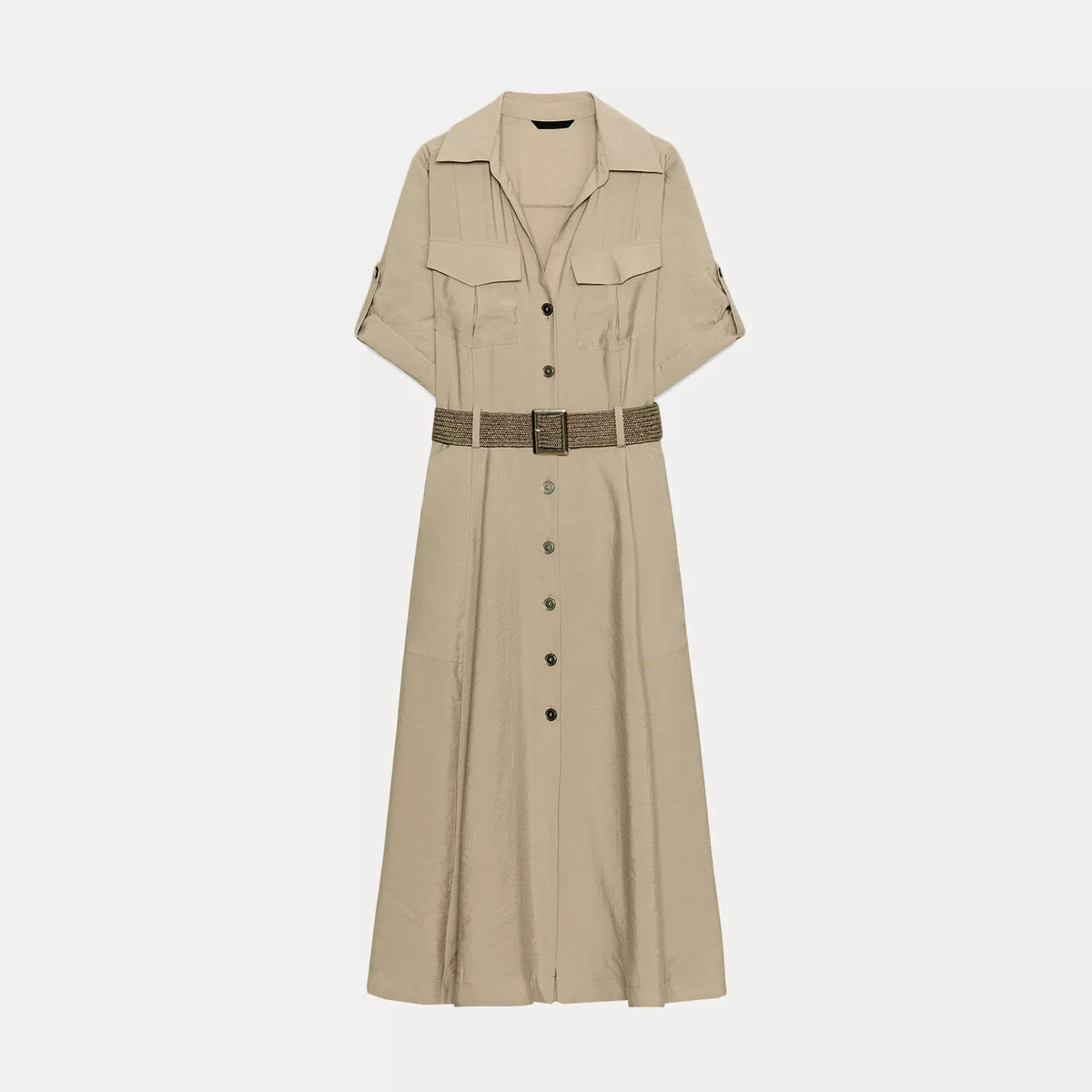 Belted Short-Sleeve Shirt Dress