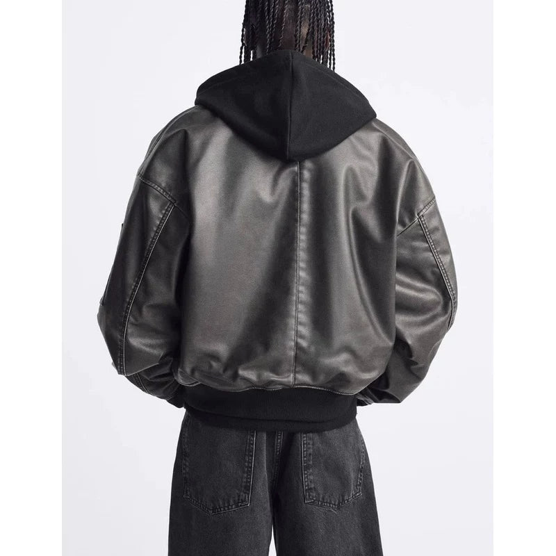 Faux Leather Moto Aviator Jacket