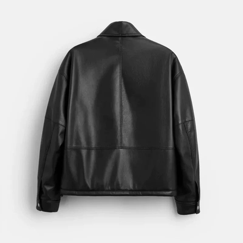Faux Leather Boxy Zip Jacket
