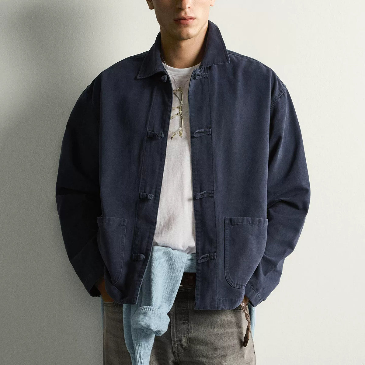 Knot-Button Slim Overshirt