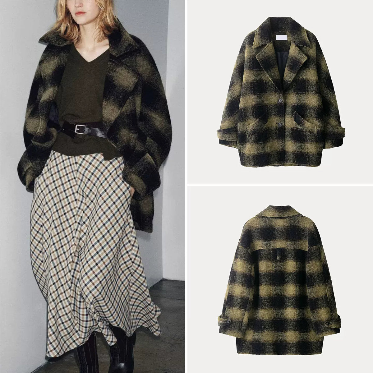 Cropped Plaid Lapel Jacket