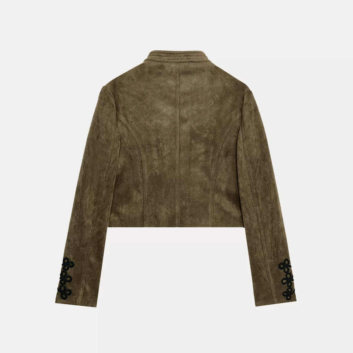 Khaki Knot-Button Stand-Collar Jacket