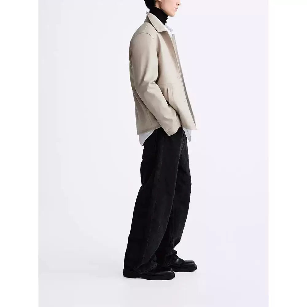 Faded Faux Leather Collar Jacket