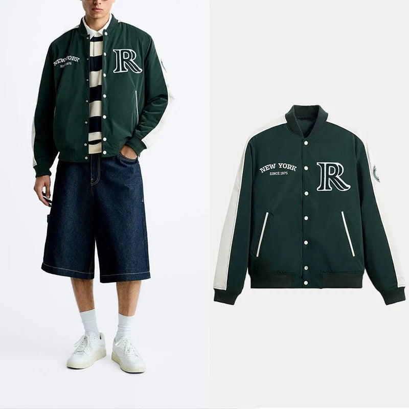 Patch Detail Baseball Bomber Jacket