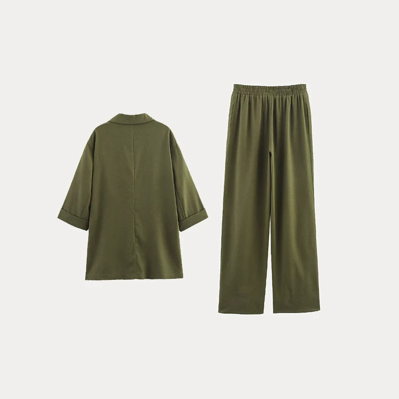 Double-Breasted Blazer and Wide-Leg Trousers Set