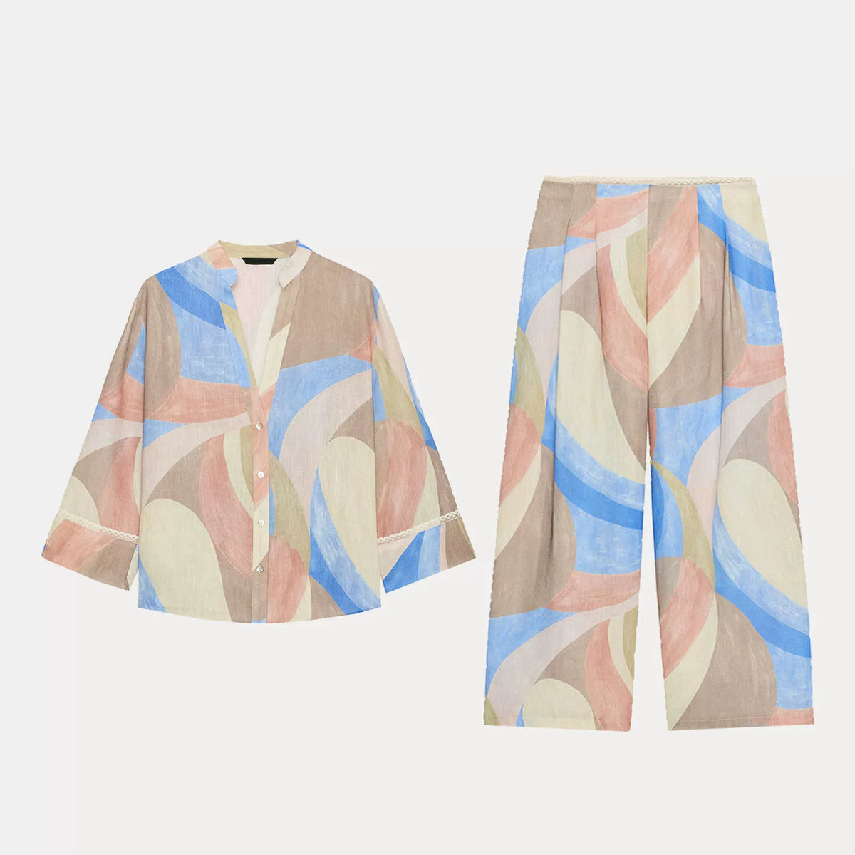 Floral Shirt and Wide-Leg Trouser Set