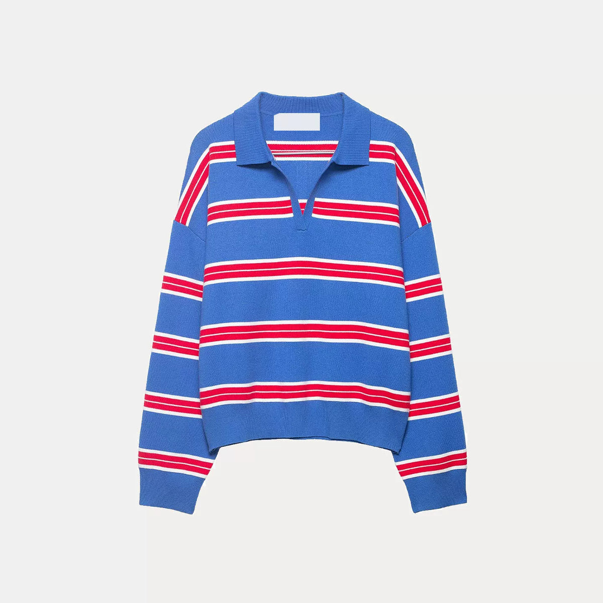 Long-Sleeve Striped Knit Polo