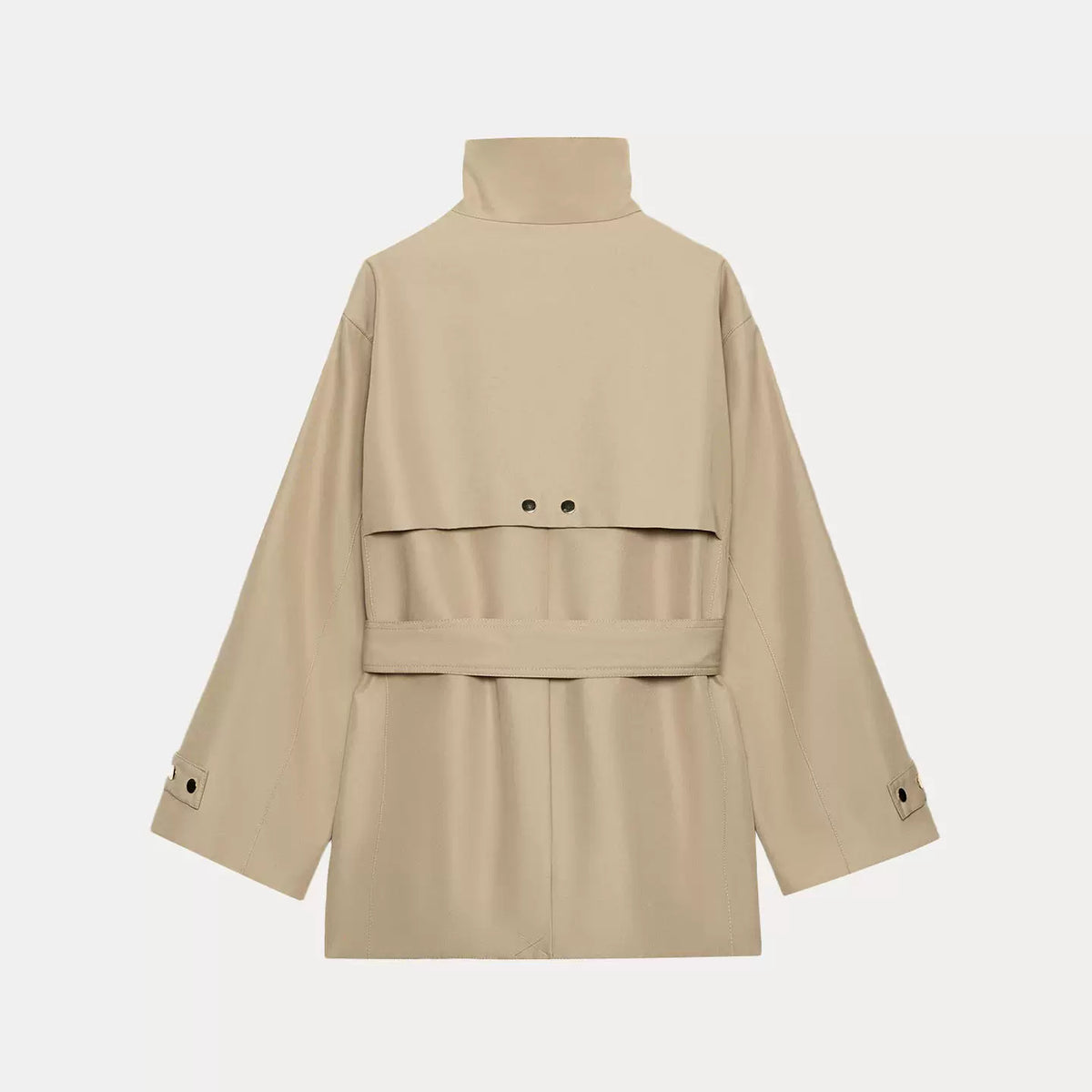 Belted Stand-Collar Trench Coat