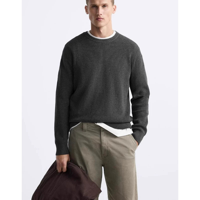 Wheat-Stitch Crew-Neck Sweater