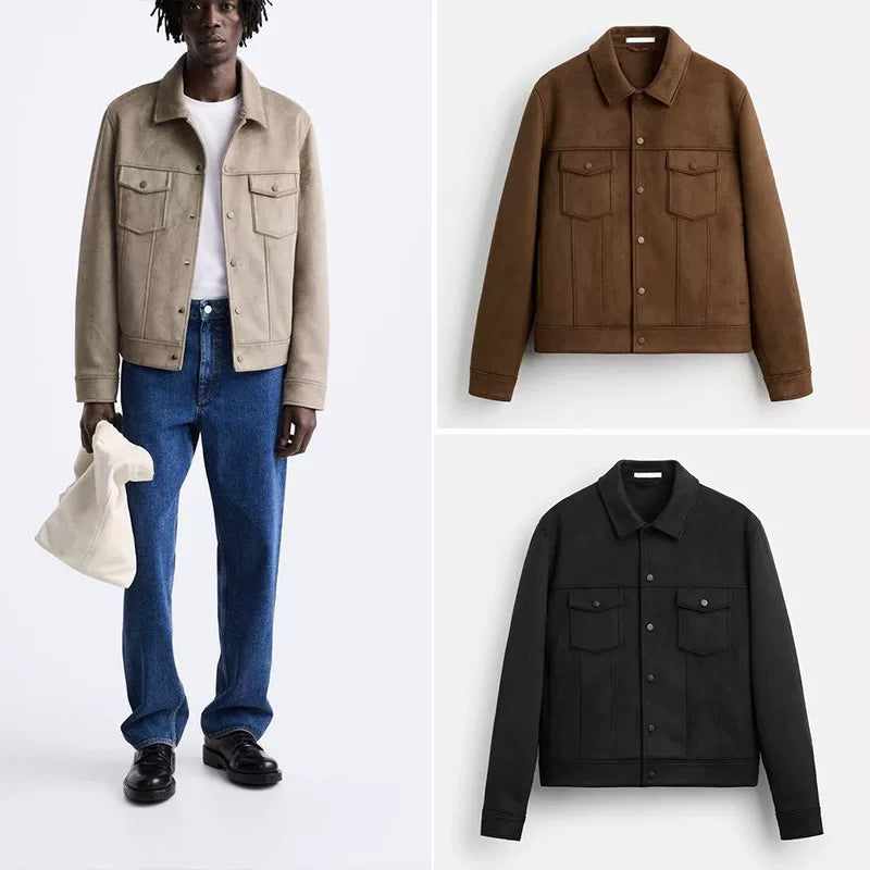 Suede-Effect Short Lapel Jacket