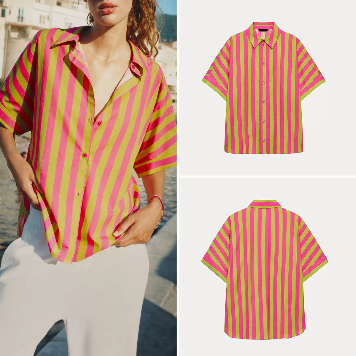 Striped Rolled-Cuff Short-Sleeve Shirt
