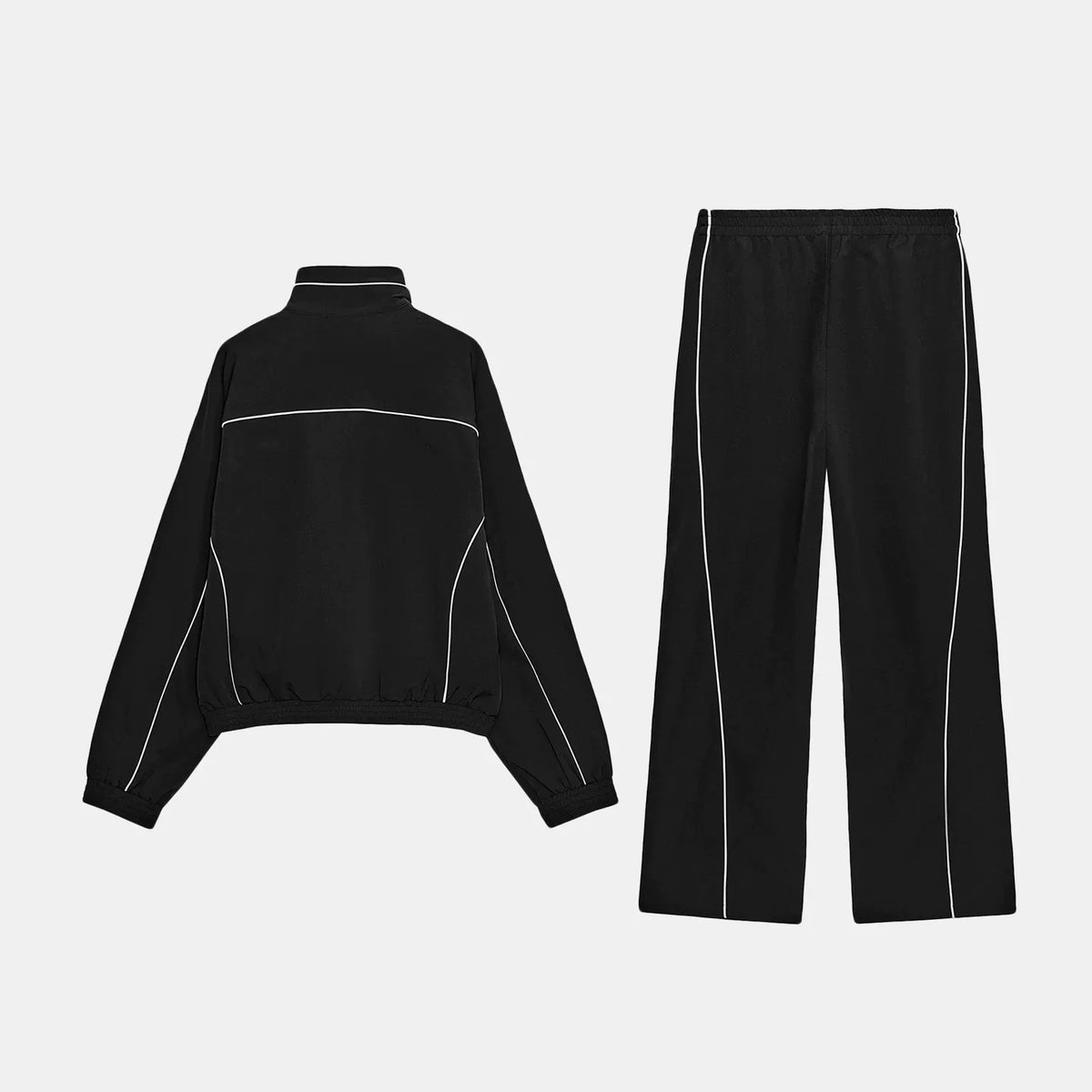 Contrast-Trim Jacket and Straight Trousers Set
