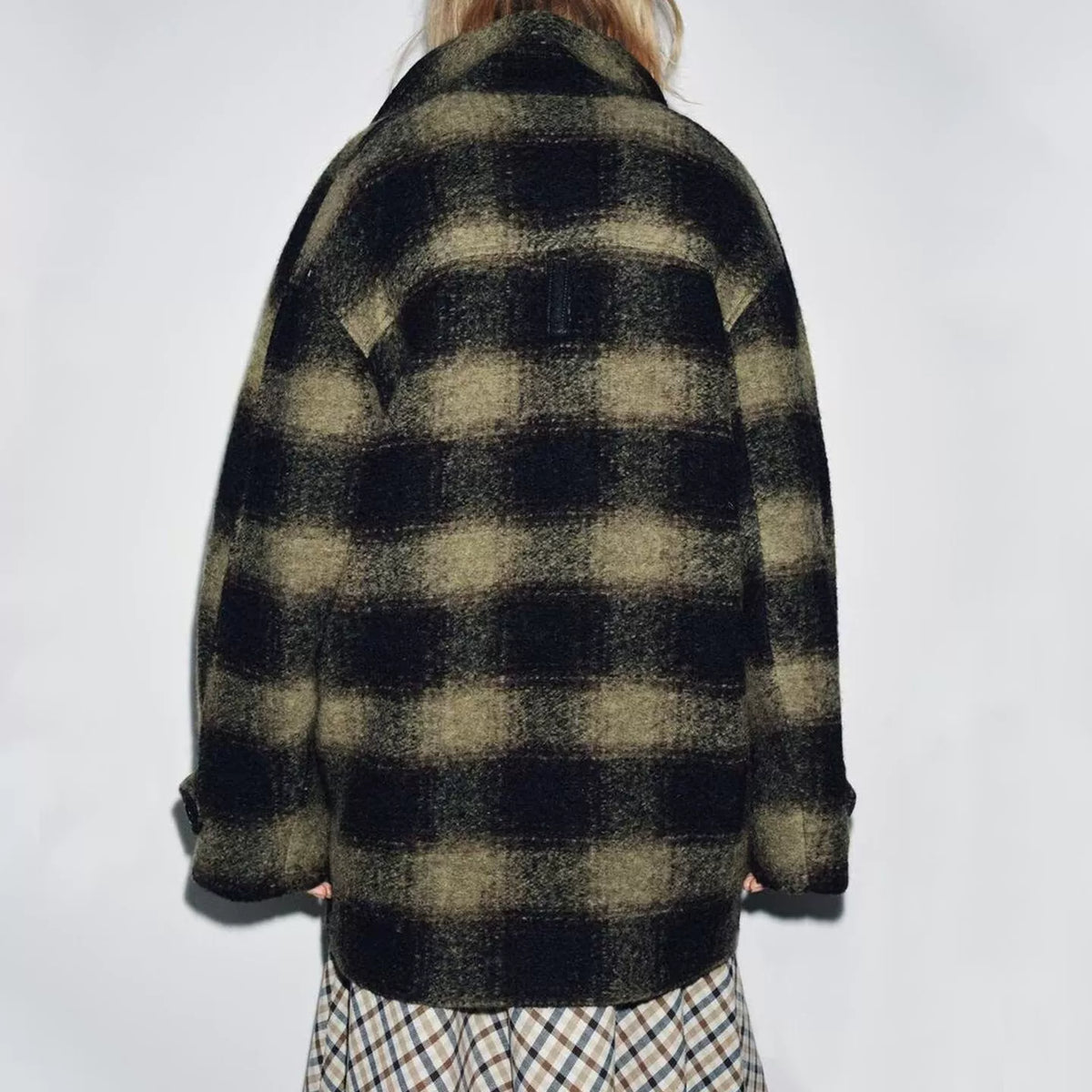 Cropped Plaid Lapel Jacket