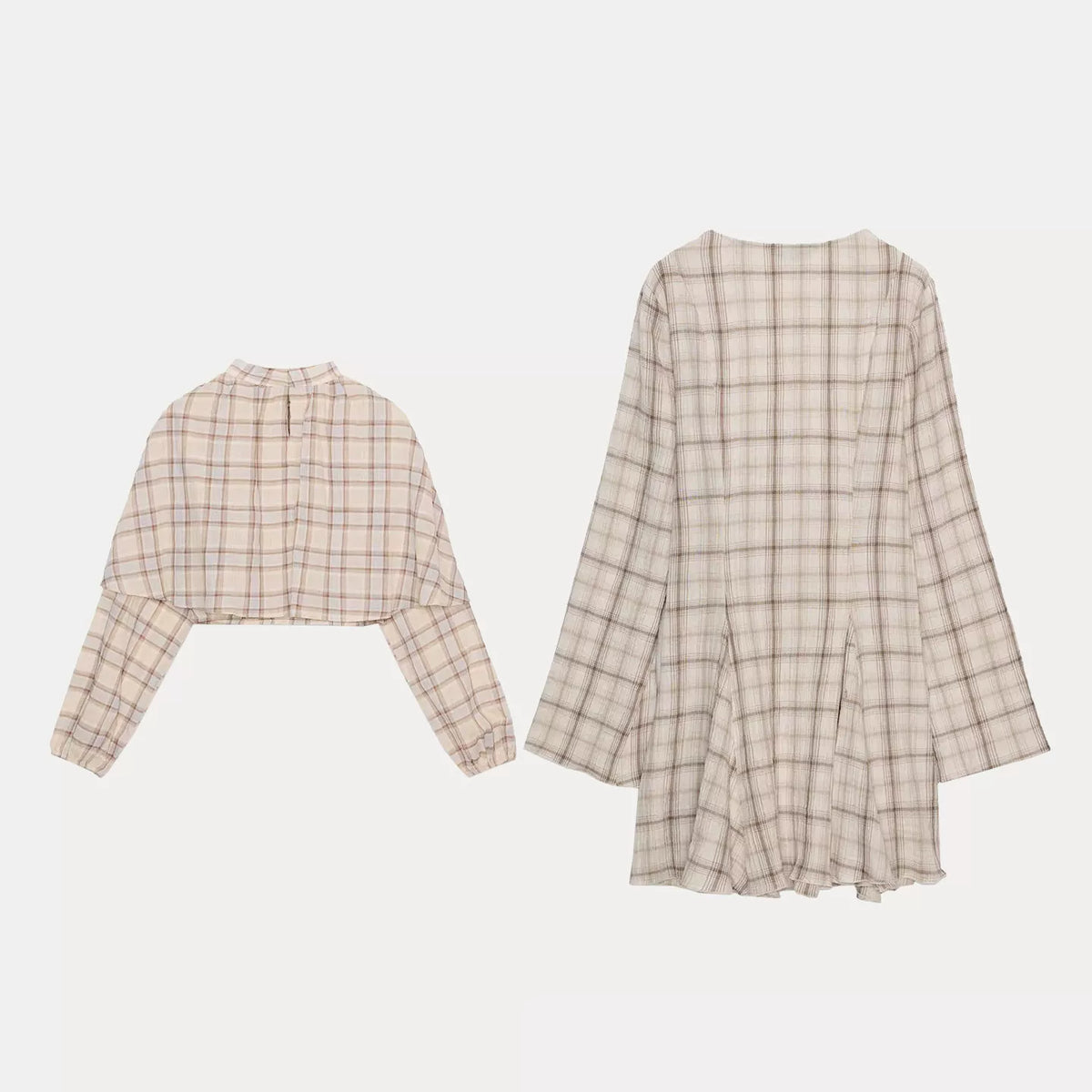 Plaid Layered Top and Mini Dress Set