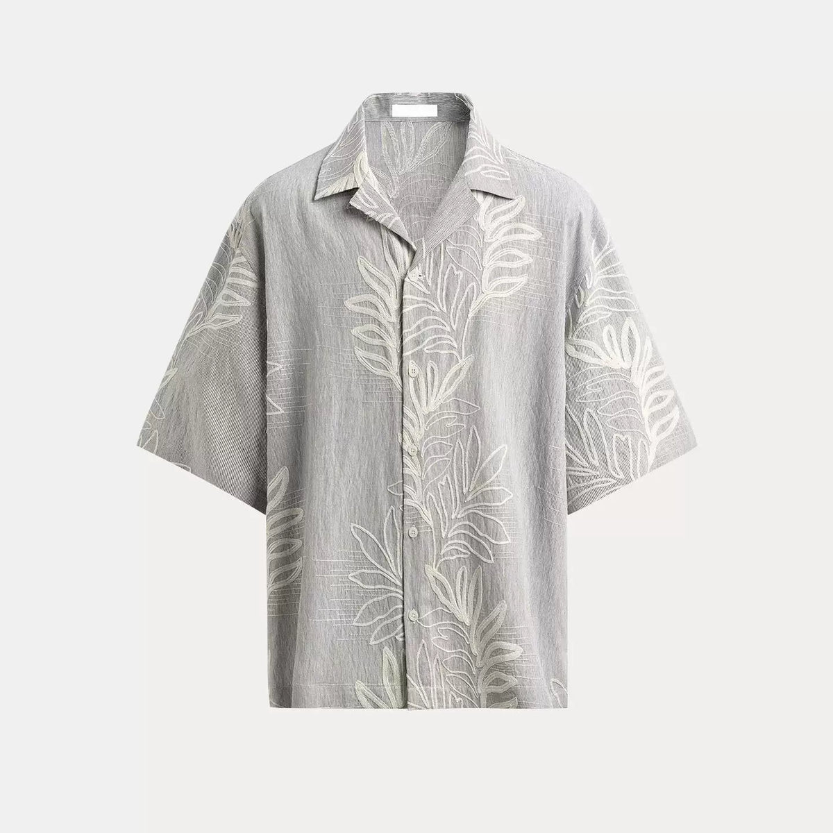 Jacquard Leaf Embroidered Short-Sleeve Shirt