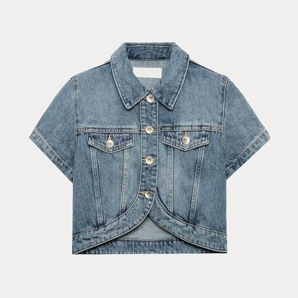 Asymmetric Cropped Denim Shirt