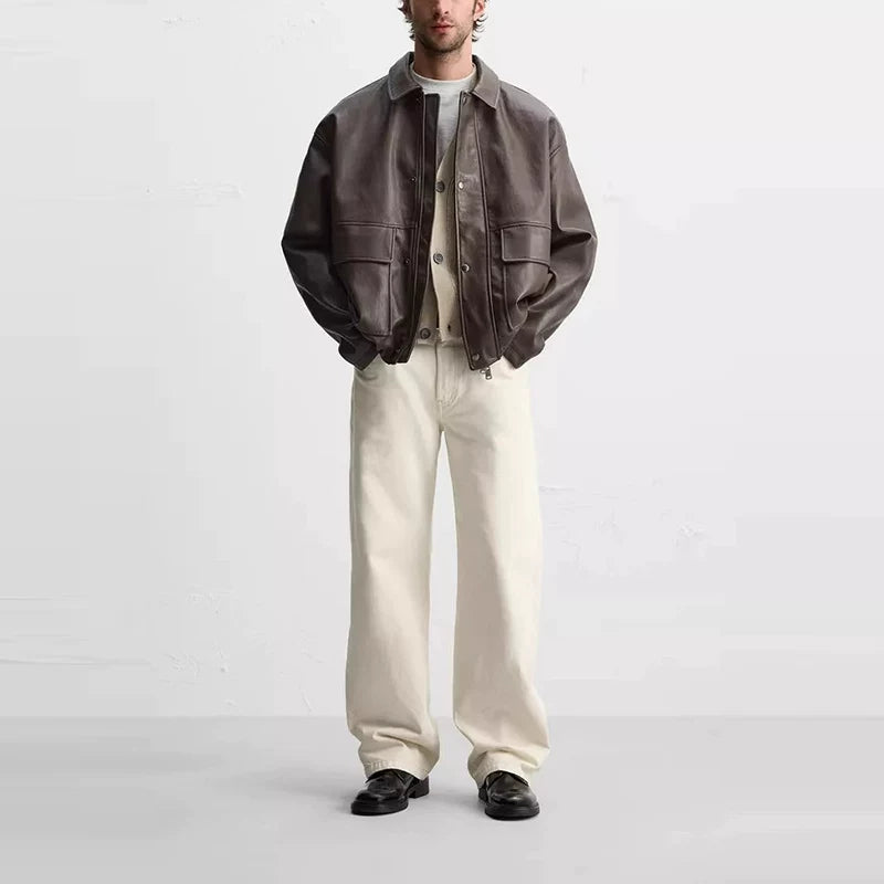 Faux Leather Pocket Boxy Jacket