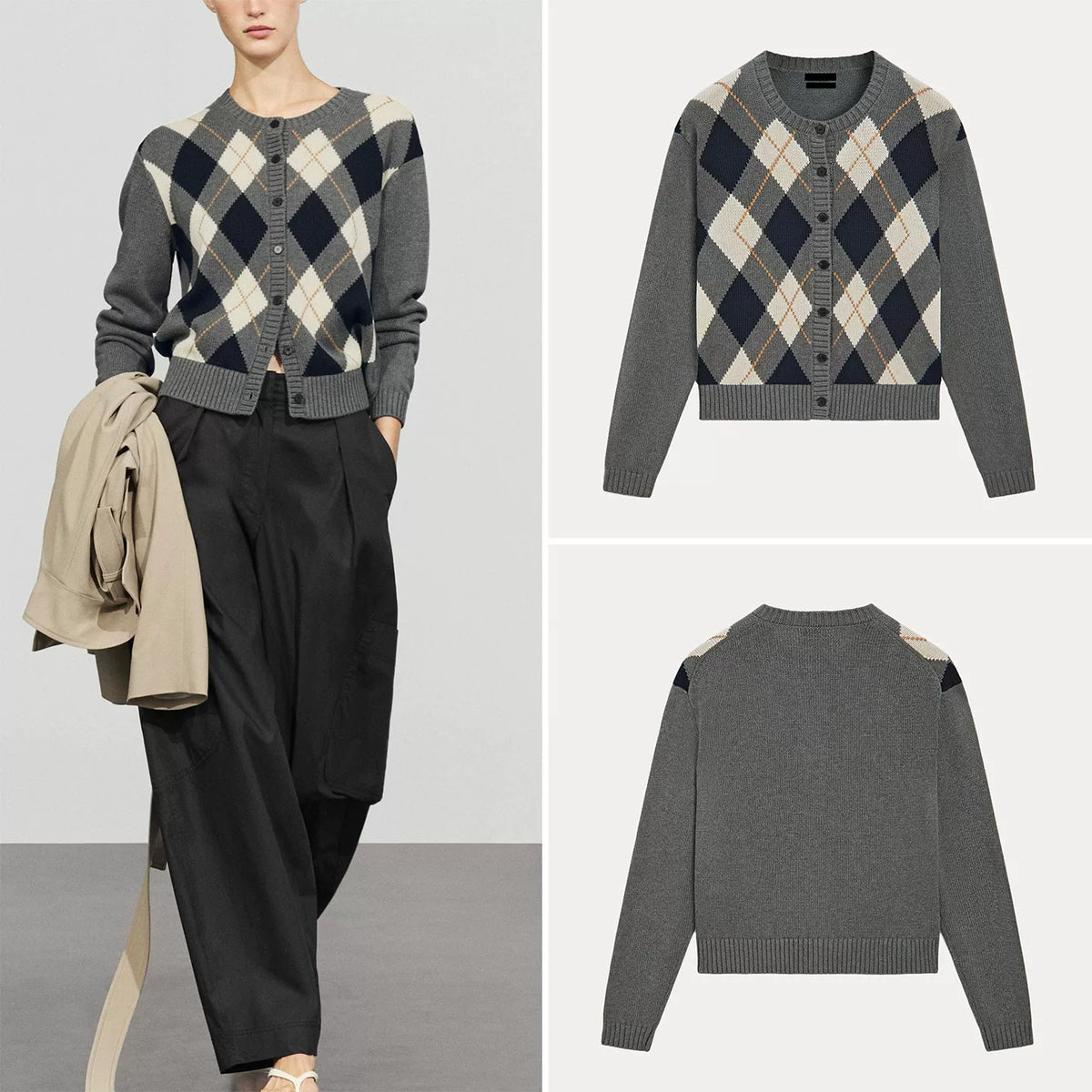 Rhombus Knit Cropped Cardigan
