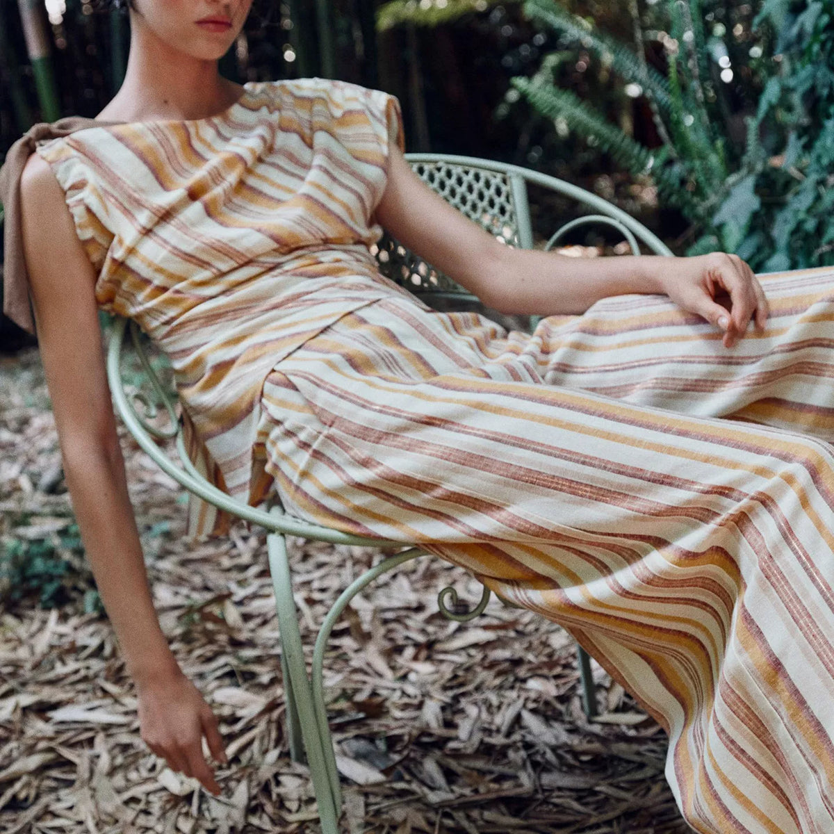 Striped Asymmetric Top & Wide-Leg Trousers Set
