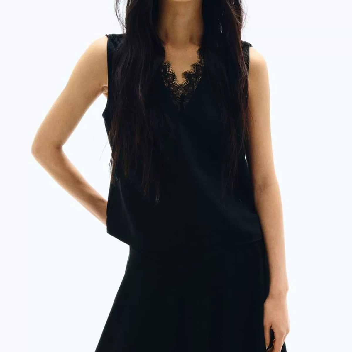 V-Neck Top and Lace Skirt Set