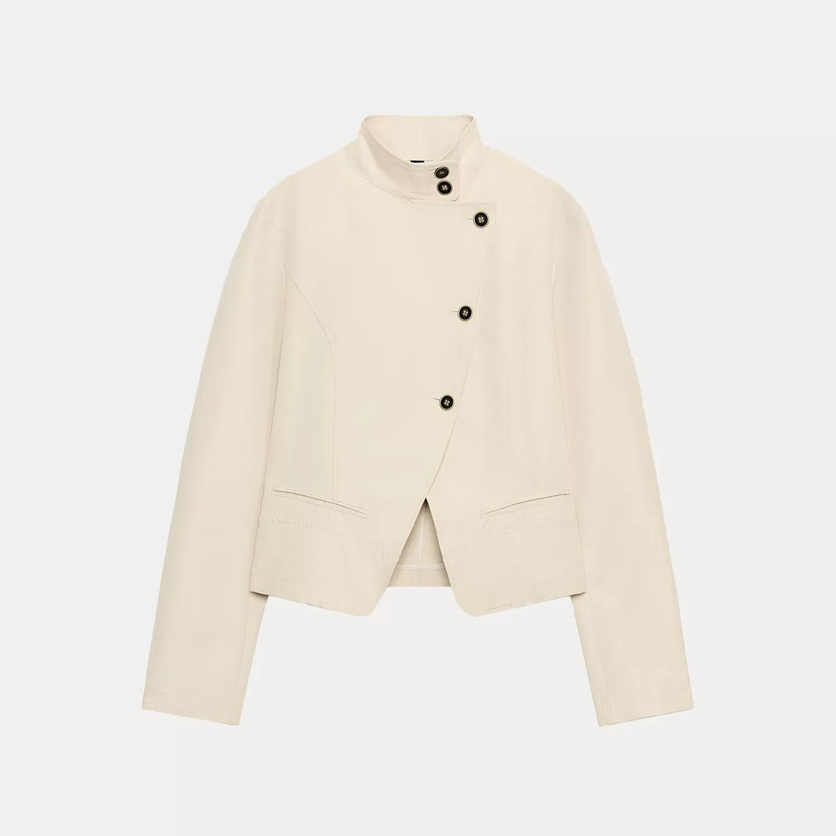 Stand-Collar Double-Breasted Blazer