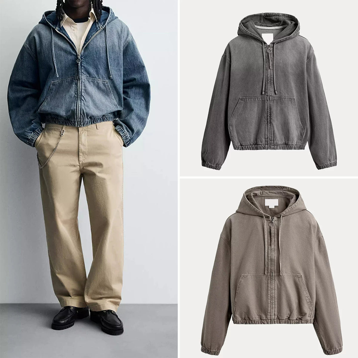 Washed Hooded Zip Jacket