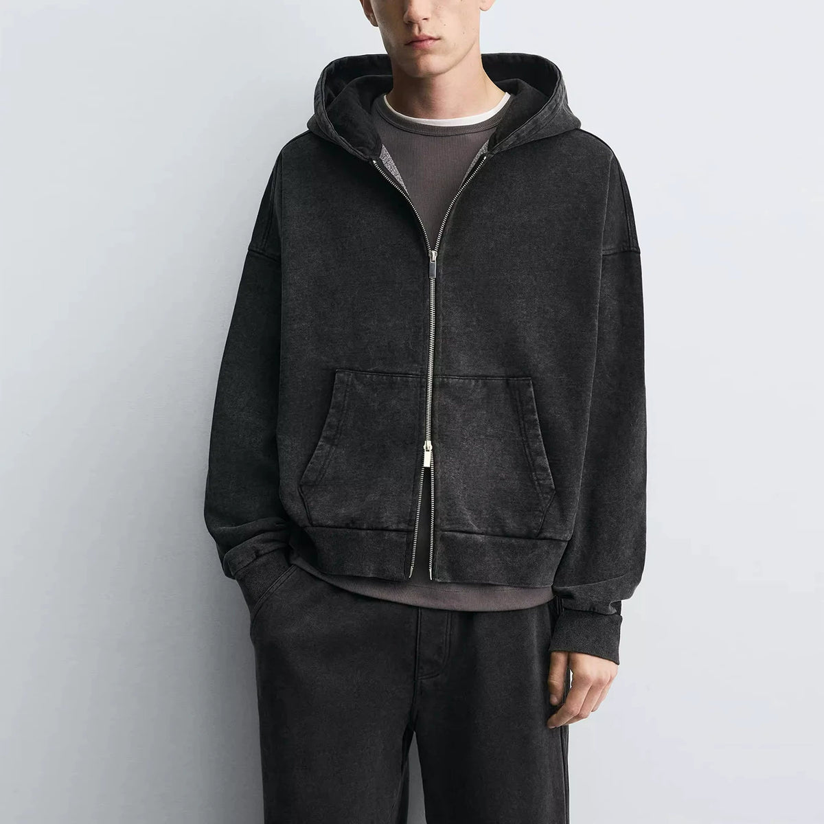 Washed Zip Hooded Sweatshirt