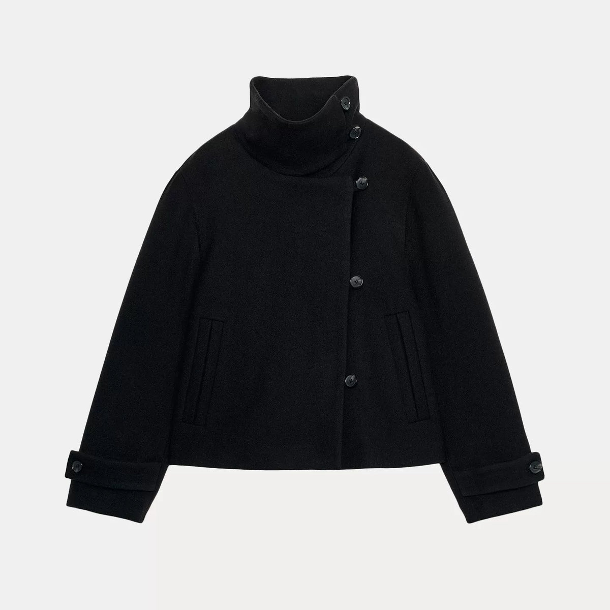 High-Neck Double-Breasted Jacket
