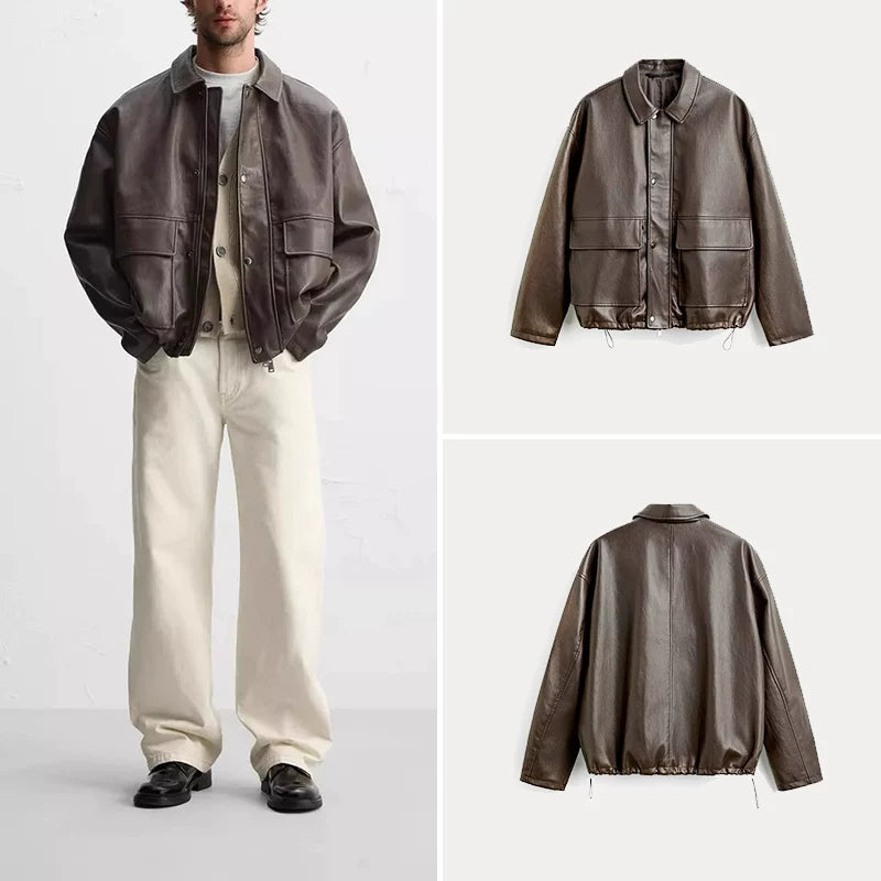 Faux Leather Pocket Boxy Jacket
