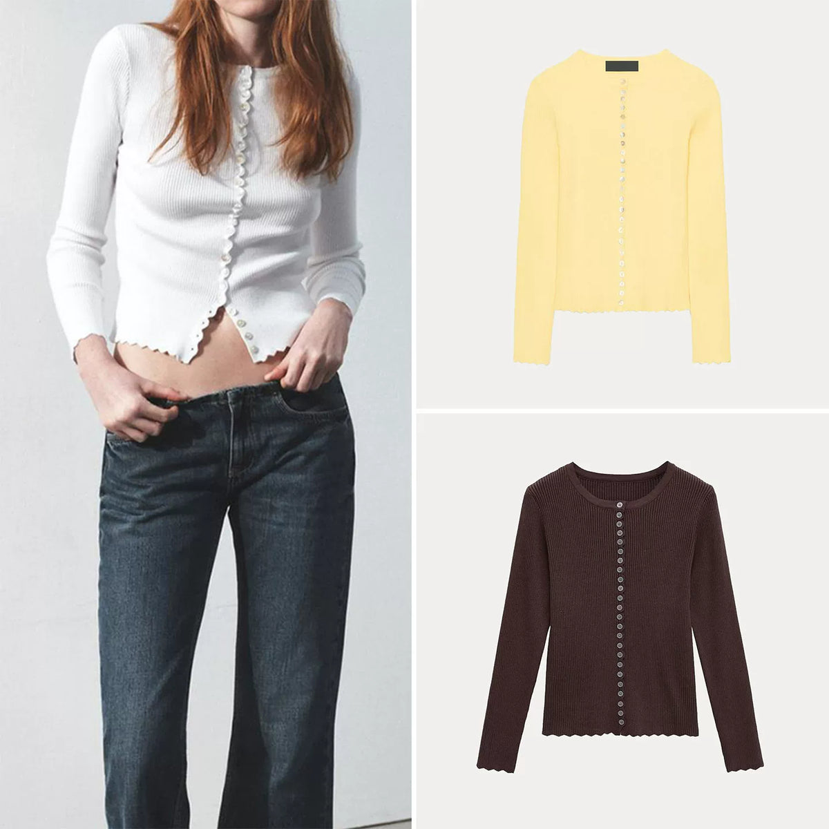 Ribbed Knit Crew Cardigan Jacket