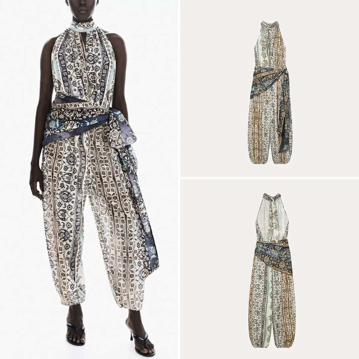 Tie Open-Back Halter Jumpsuit