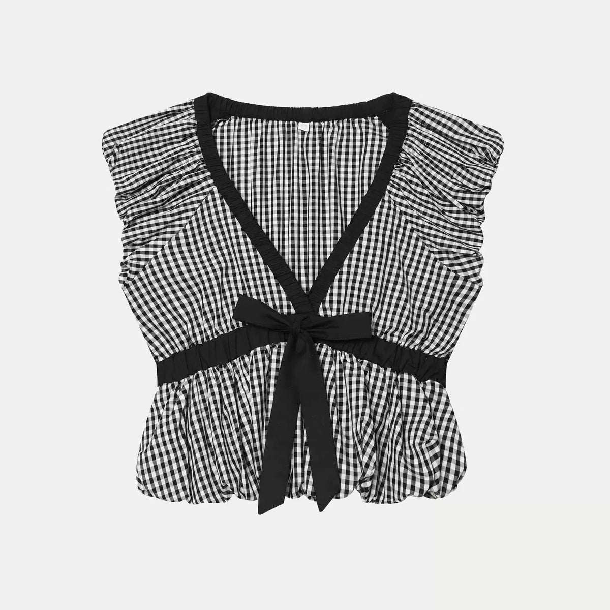 Check Balloon Shirt With Bow